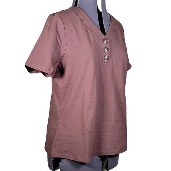 NWOT Denim & Co. Essentials Jersey Henley Top Sz XXS - Picture 2 of 11